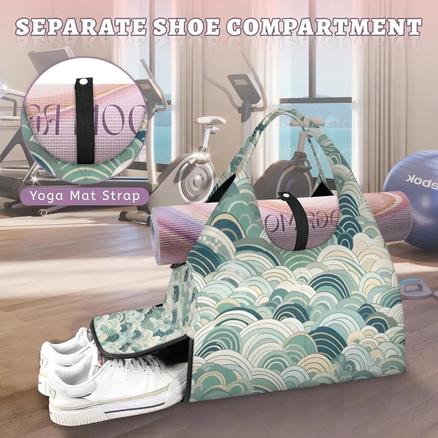 Gym Bag for Women Abstract Sea Water Duffel Bag with Shoe Compartment and Yoga Mat Holder Portable Weekender Bags Travel Tote Bags