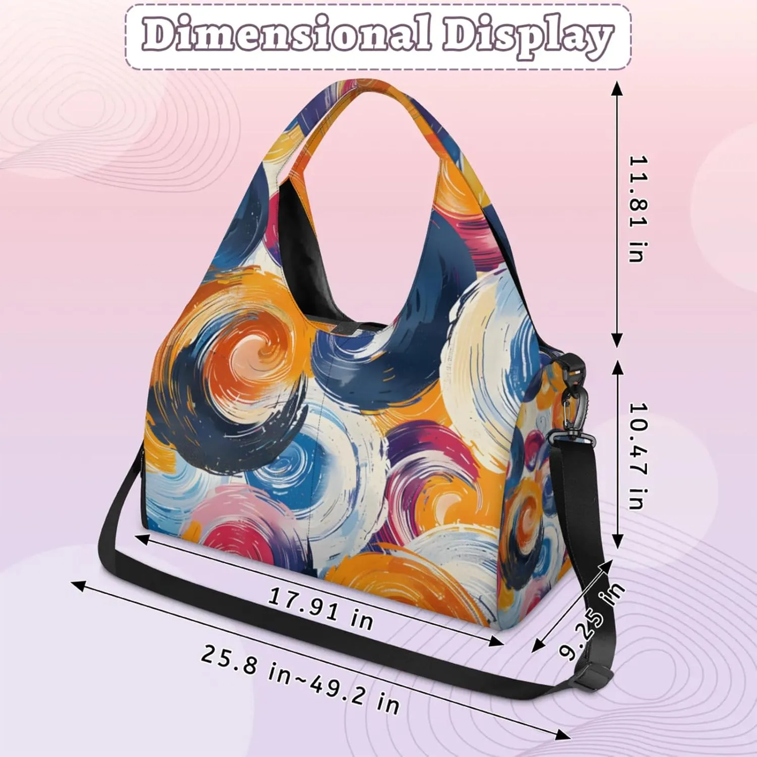 Gym Bag for Women Abstract Spiral Duffel Bag with Shoe Compartment and Yoga Mat Holder Portable Weekender Bags Travel Tote Bags