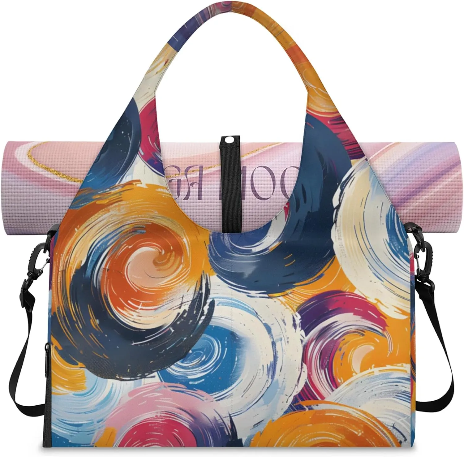 Gym Bag for Women Abstract Spiral Duffel Bag with Shoe Compartment and Yoga Mat Holder Portable Weekender Bags Travel Tote Bags