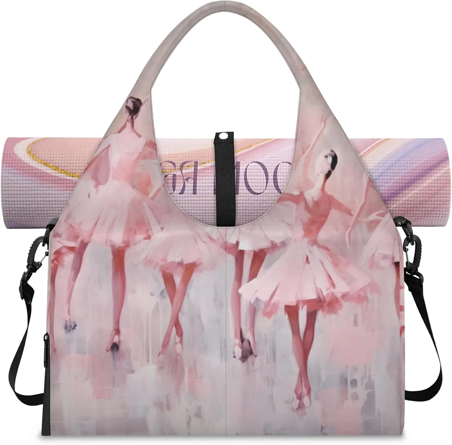 Gym Bag for Women Ballet Duffel Bag with Shoe Compartment and Yoga Mat Holder Portable Weekender Bags Travel Tote Bags