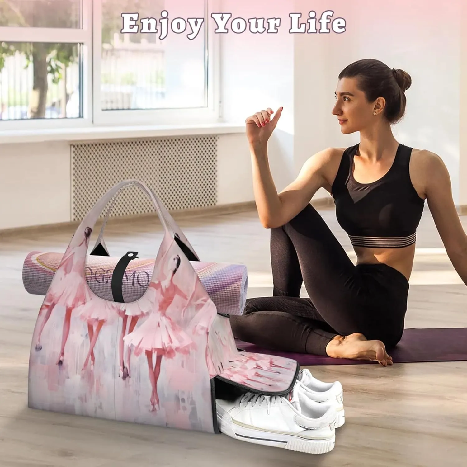 Gym Bag for Women Ballet Duffel Bag with Shoe Compartment and Yoga Mat Holder Portable Weekender Bags Travel Tote Bags
