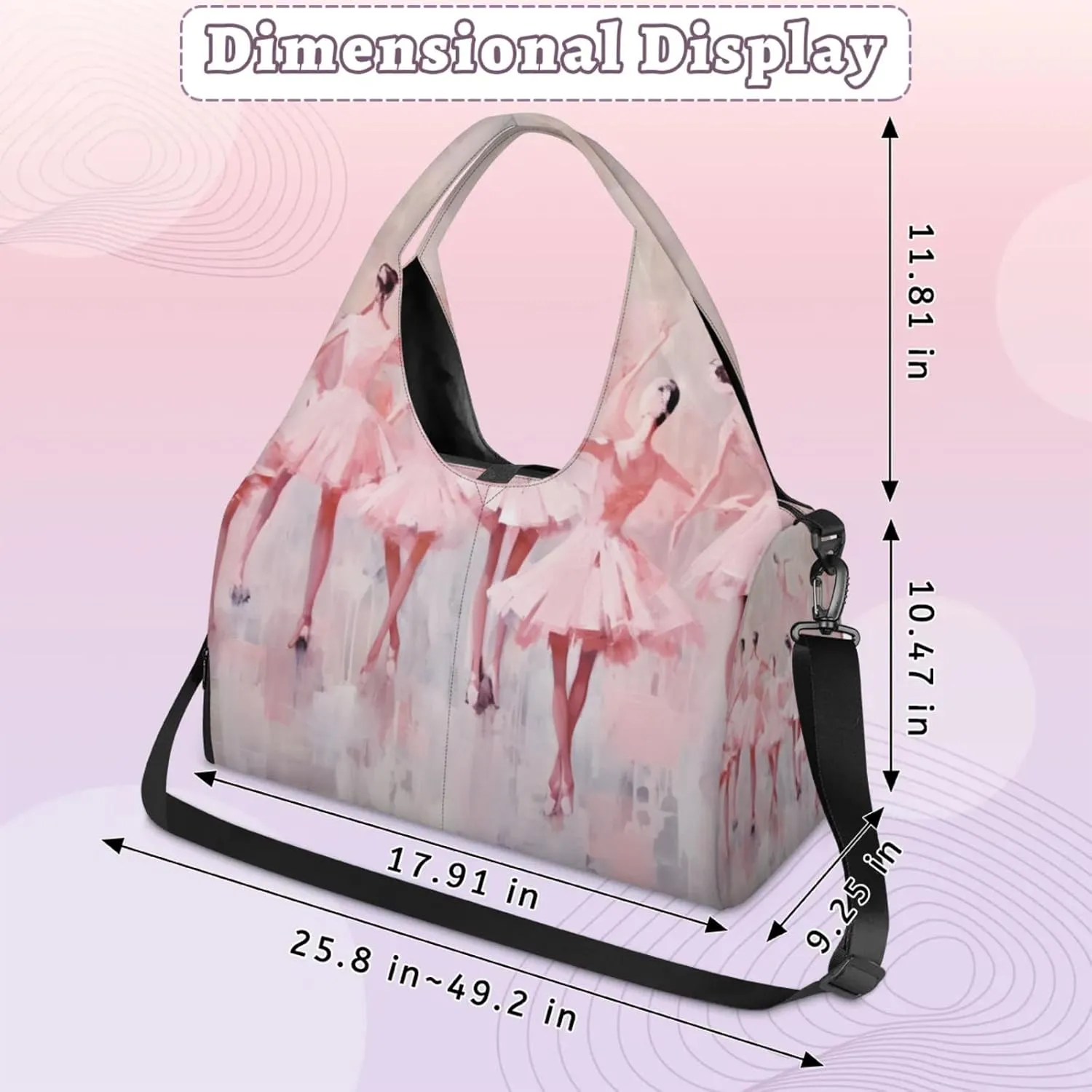 Gym Bag for Women Ballet Duffel Bag with Shoe Compartment and Yoga Mat Holder Portable Weekender Bags Travel Tote Bags