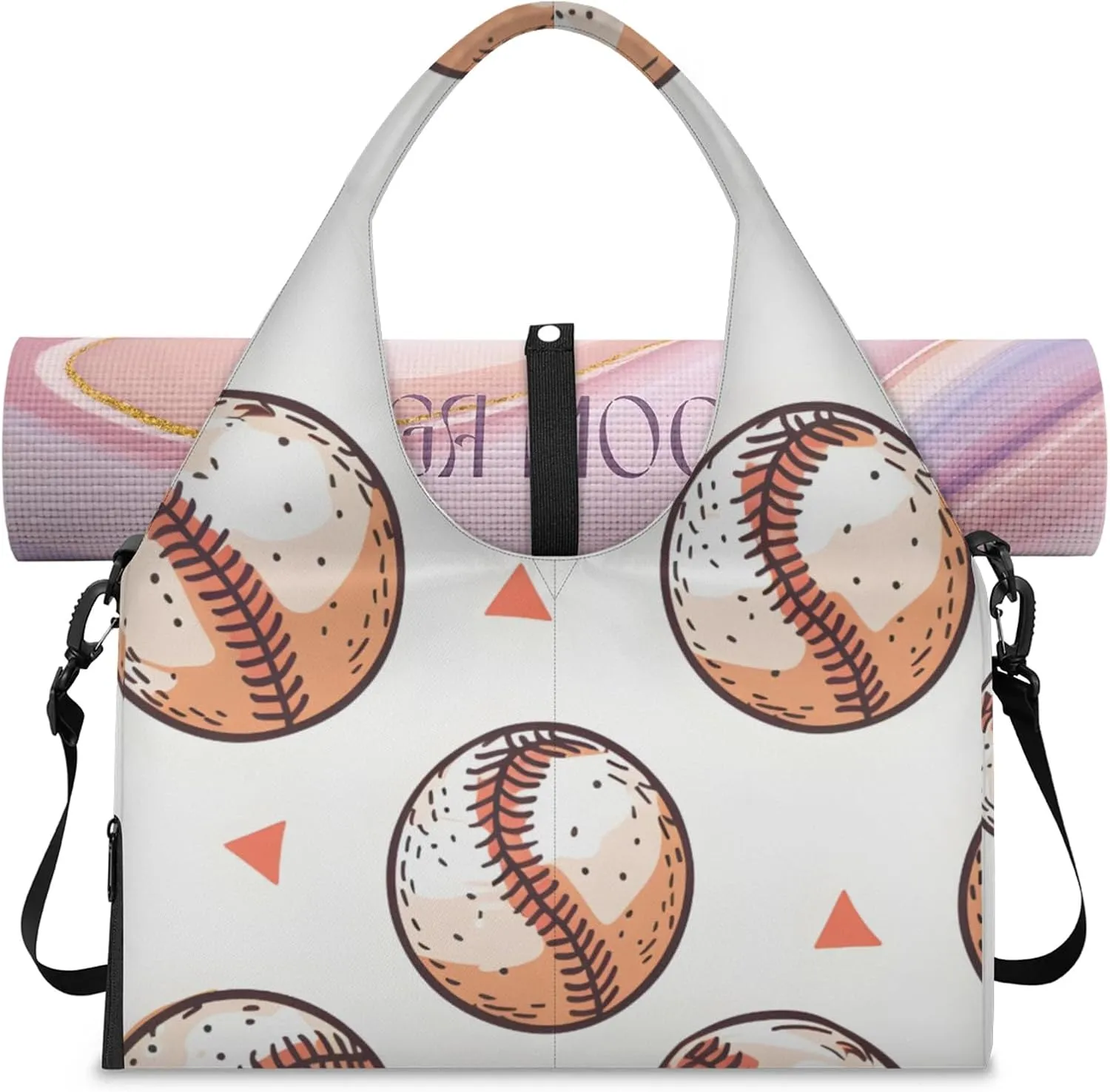 Gym Bag for Women Baseballs Cartoon Duffel Bag with Shoe Compartment and Yoga Mat Holder Portable Weekender Bags Travel Tote Bags