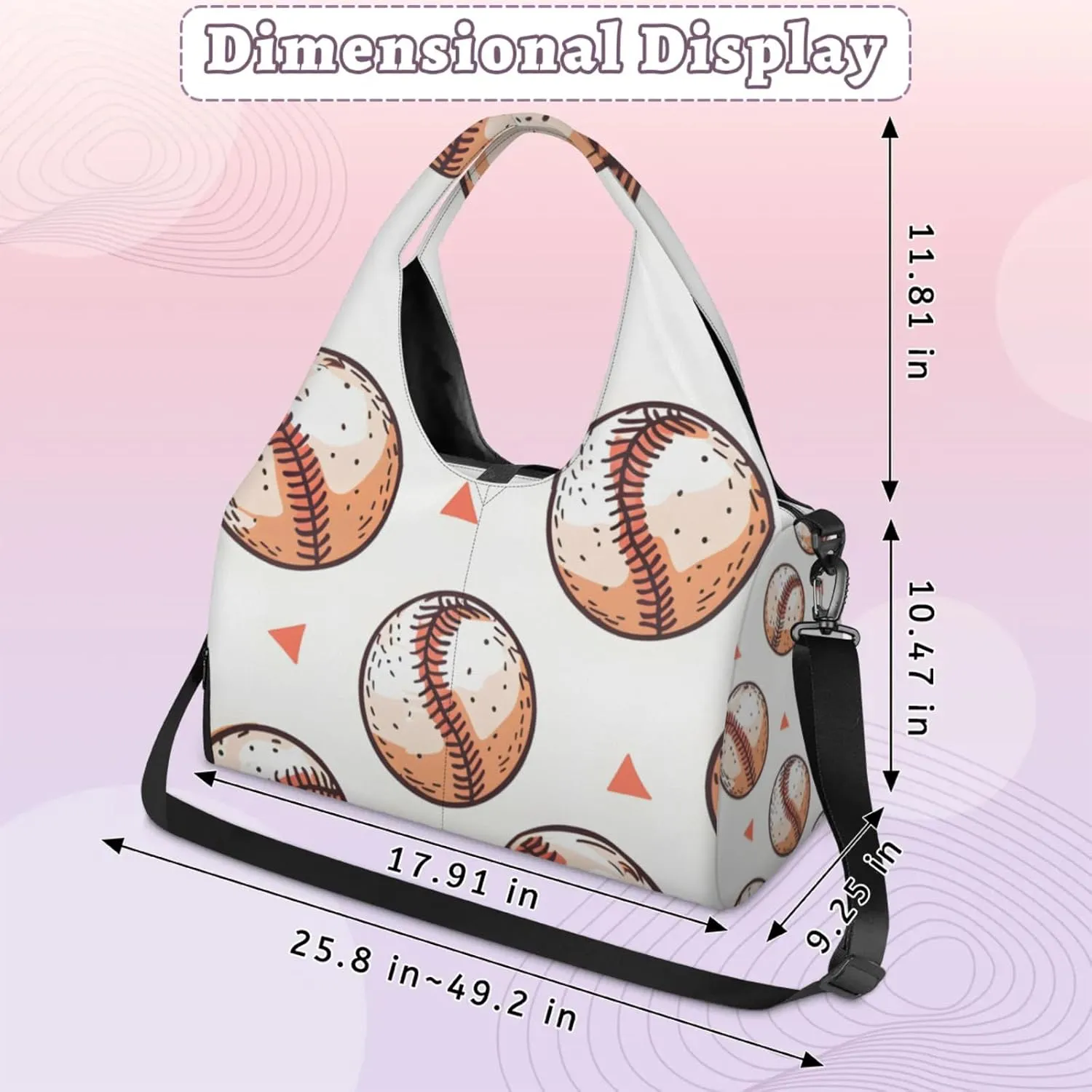 Gym Bag for Women Baseballs Cartoon Duffel Bag with Shoe Compartment and Yoga Mat Holder Portable Weekender Bags Travel Tote Bags