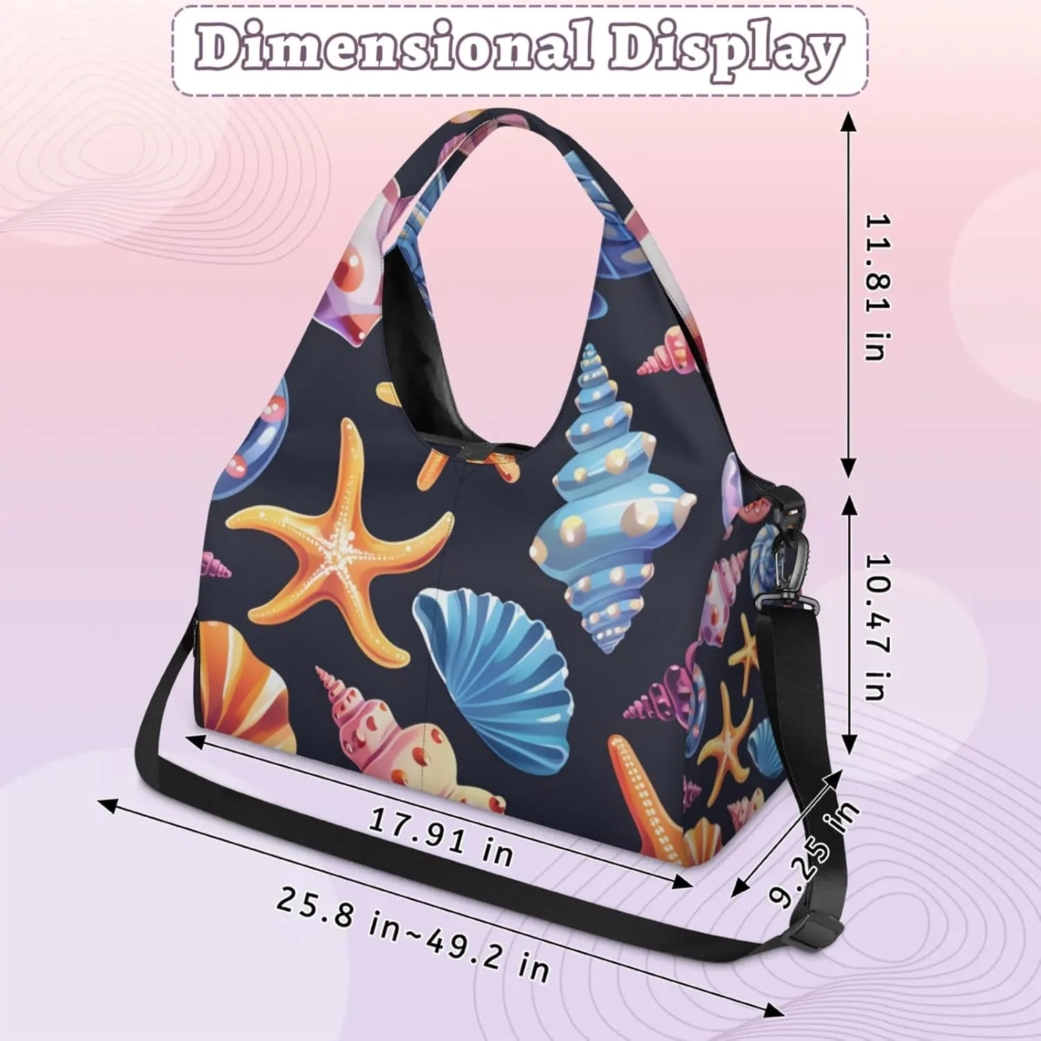 Gym Bag for Women Beautiful Shell Starfish Duffel Bag with Shoe Compartment and Yoga Mat Holder Portable Weekender Bags Travel Tote Bags