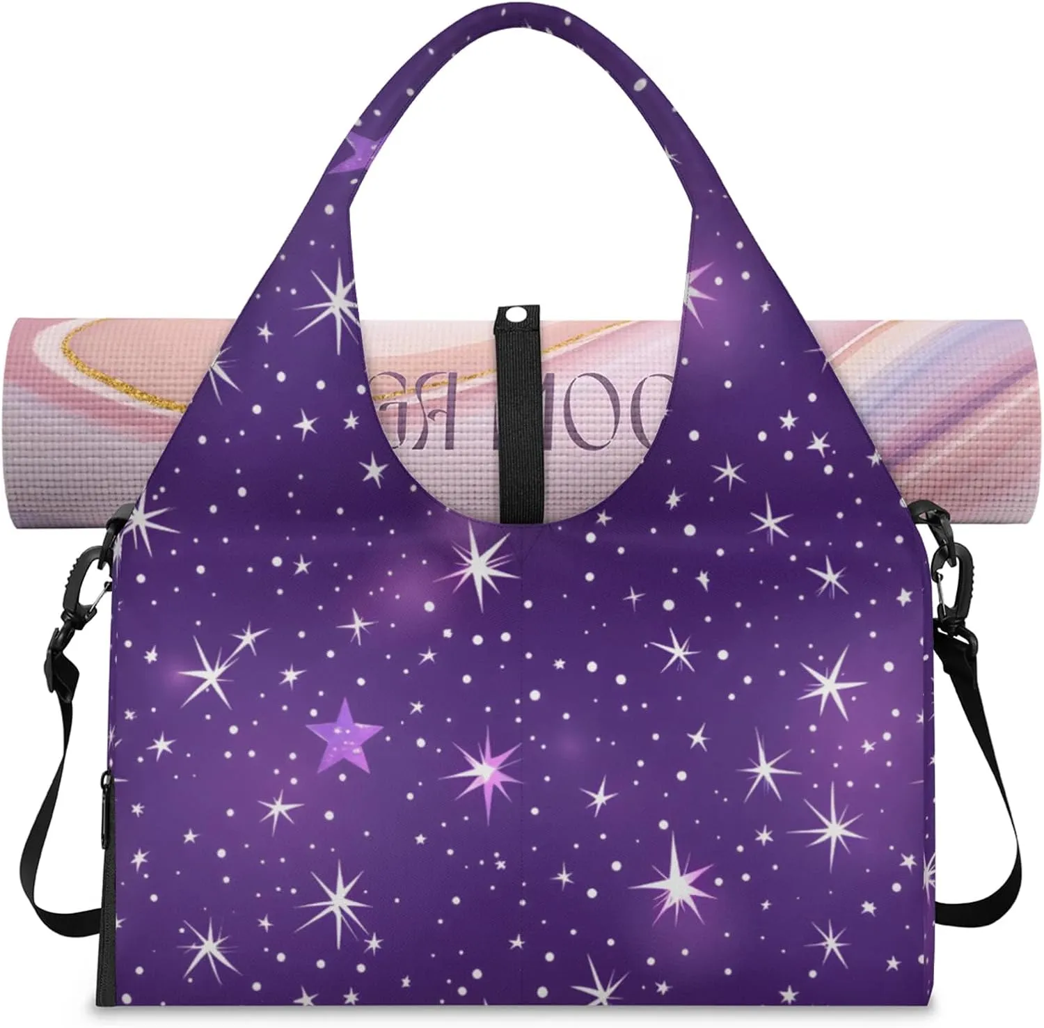 Gym Bag for Women Beautiful Stars Theme Duffel Bag with Shoe Compartment and Yoga Mat Holder Portable Weekender Bags Travel Tote Bags
