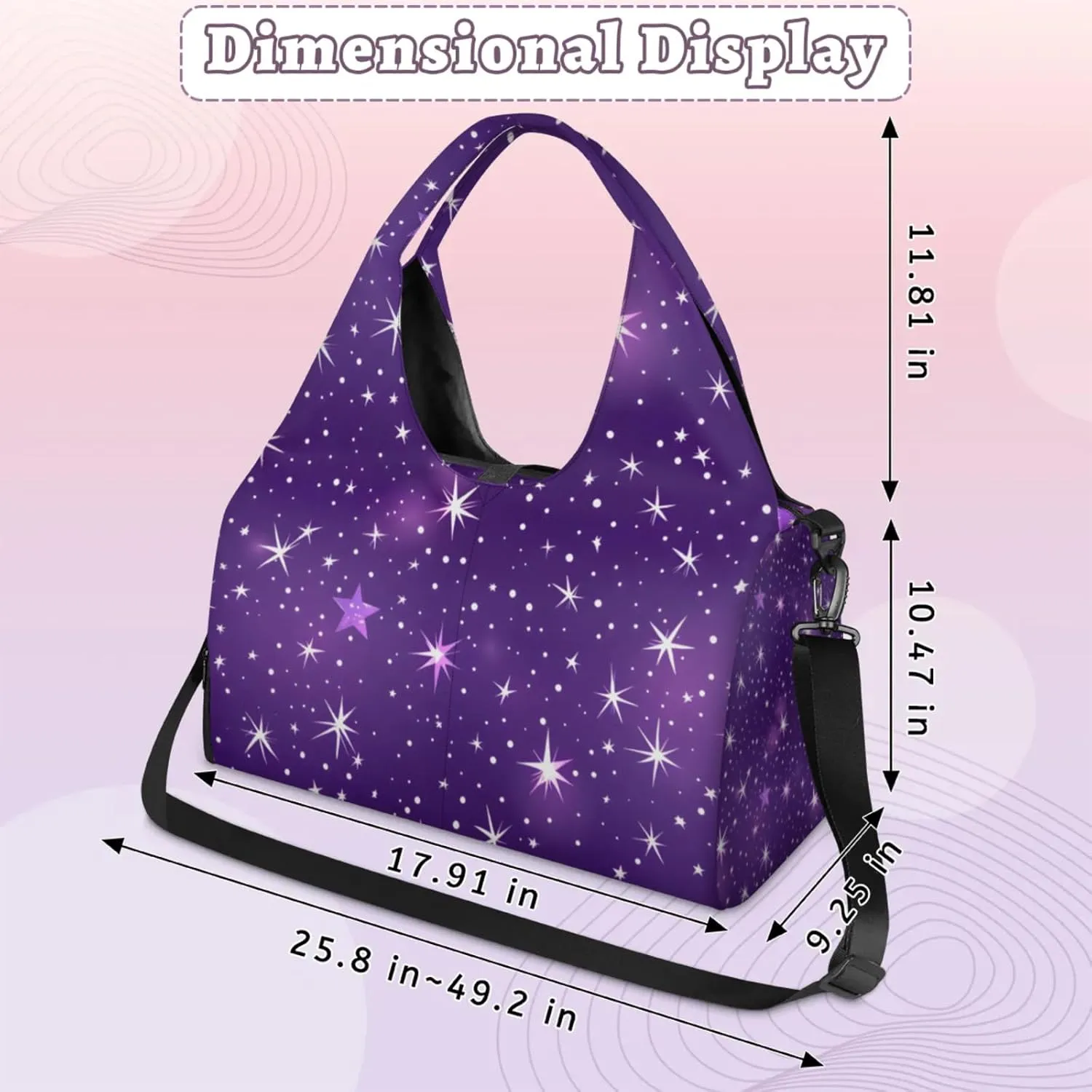 Gym Bag for Women Beautiful Stars Theme Duffel Bag with Shoe Compartment and Yoga Mat Holder Portable Weekender Bags Travel Tote Bags