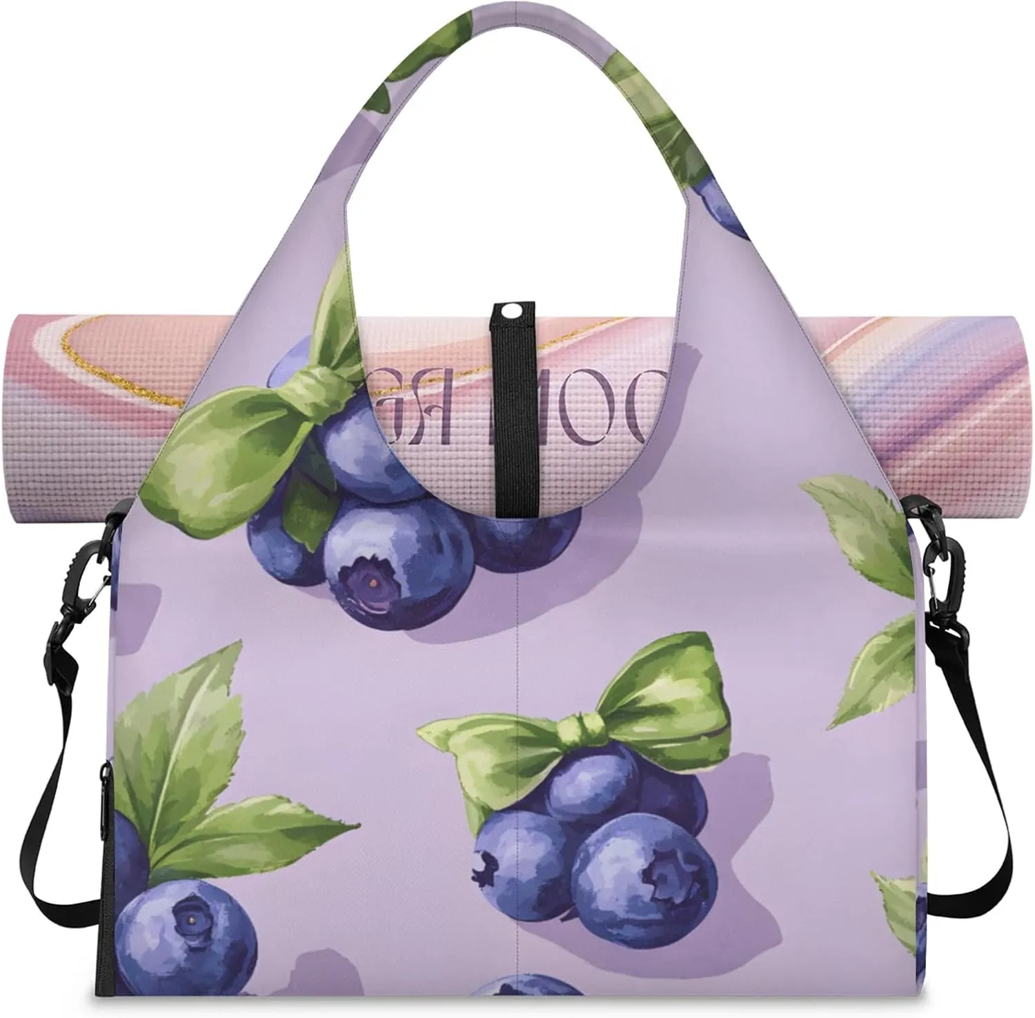 Gym Bag for Women Blueberry Fruit Theme Duffel Bag with Shoe Compartment and Yoga Mat Holder Portable Weekender Bags Travel Tote Bags