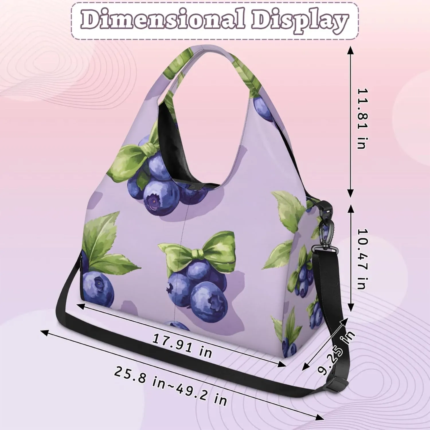 Gym Bag for Women Blueberry Fruit Theme Duffel Bag with Shoe Compartment and Yoga Mat Holder Portable Weekender Bags Travel Tote Bags