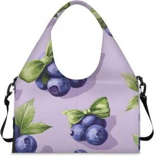 Gym Bag for Women Blueberry Fruit Theme Duffel Bag with Shoe Compartment and Yoga Mat Holder Portable Weekender Bags Travel Tote Bags
