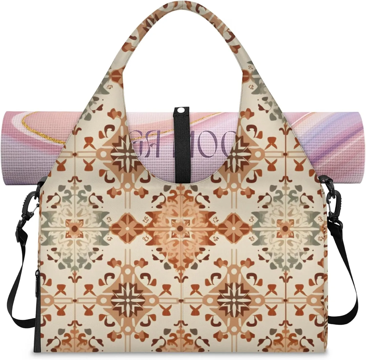 Gym Bag for Women Boho Themed Duffel Bag with Shoe Compartment and Yoga Mat Holder Portable Weekender Bags Travel Tote Bags