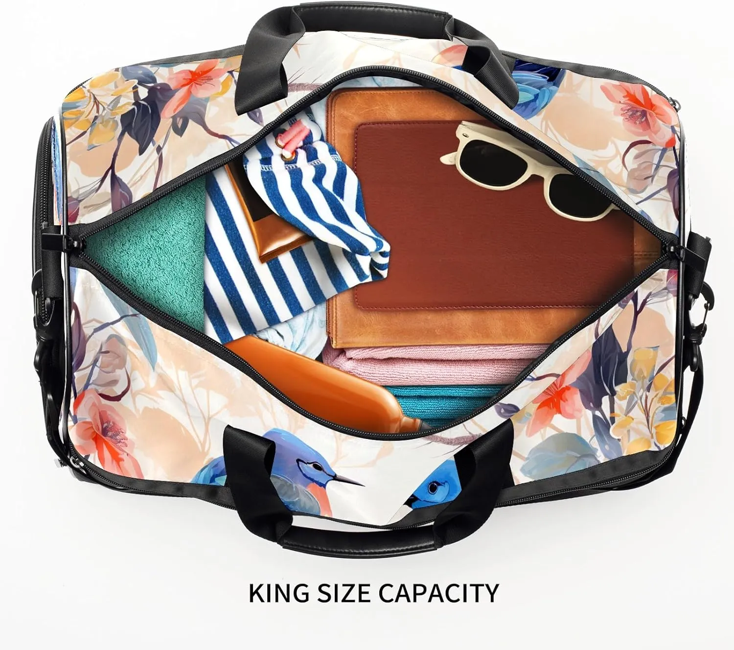 Gym Bag for Women, Carry on Weekender Overnight Bag, Travel Duffel Bags, Personal Item Travel Bag Tote Bag Workout Dance Bag, Chinese Painting Bird - 33