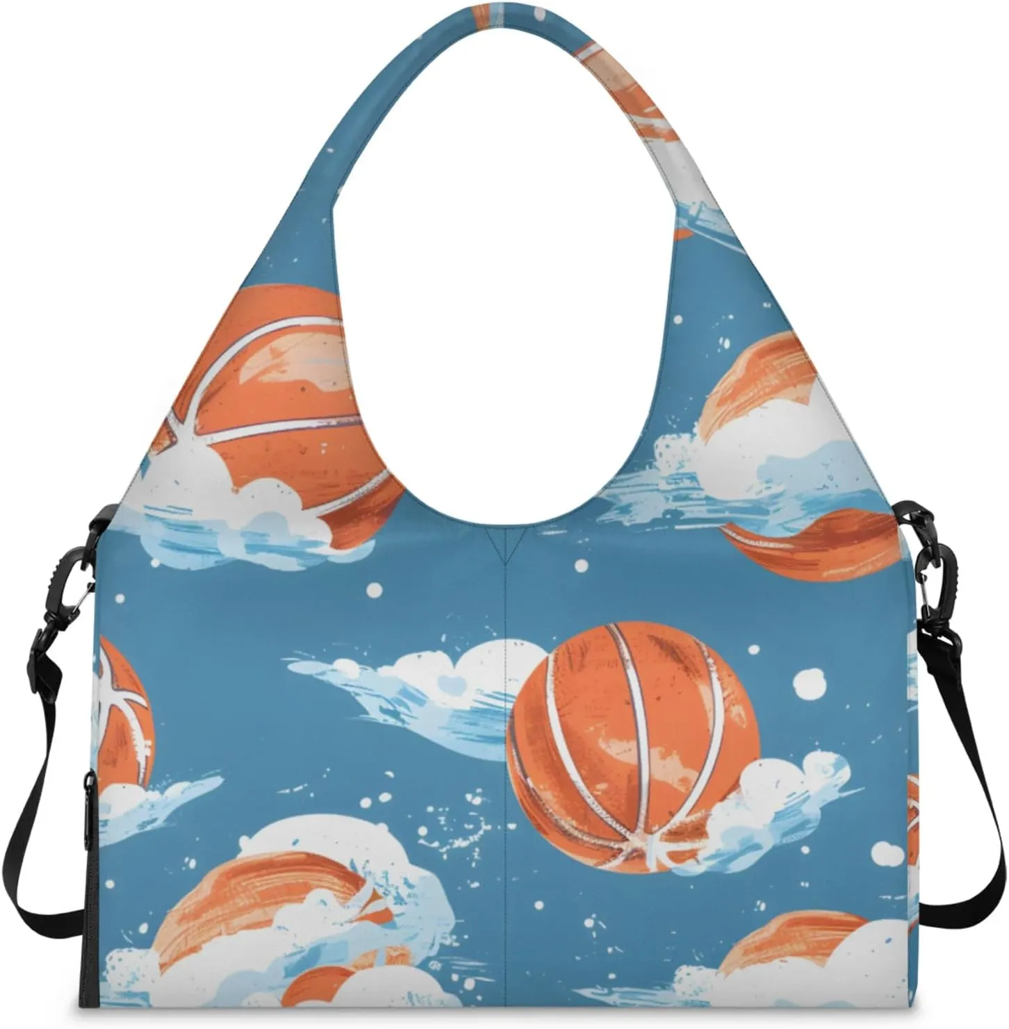 Gym Bag for Women Cartoon Basketball Duffel Bag with Shoe Compartment and Yoga Mat Holder Portable Weekender Bags Travel Tote Bags