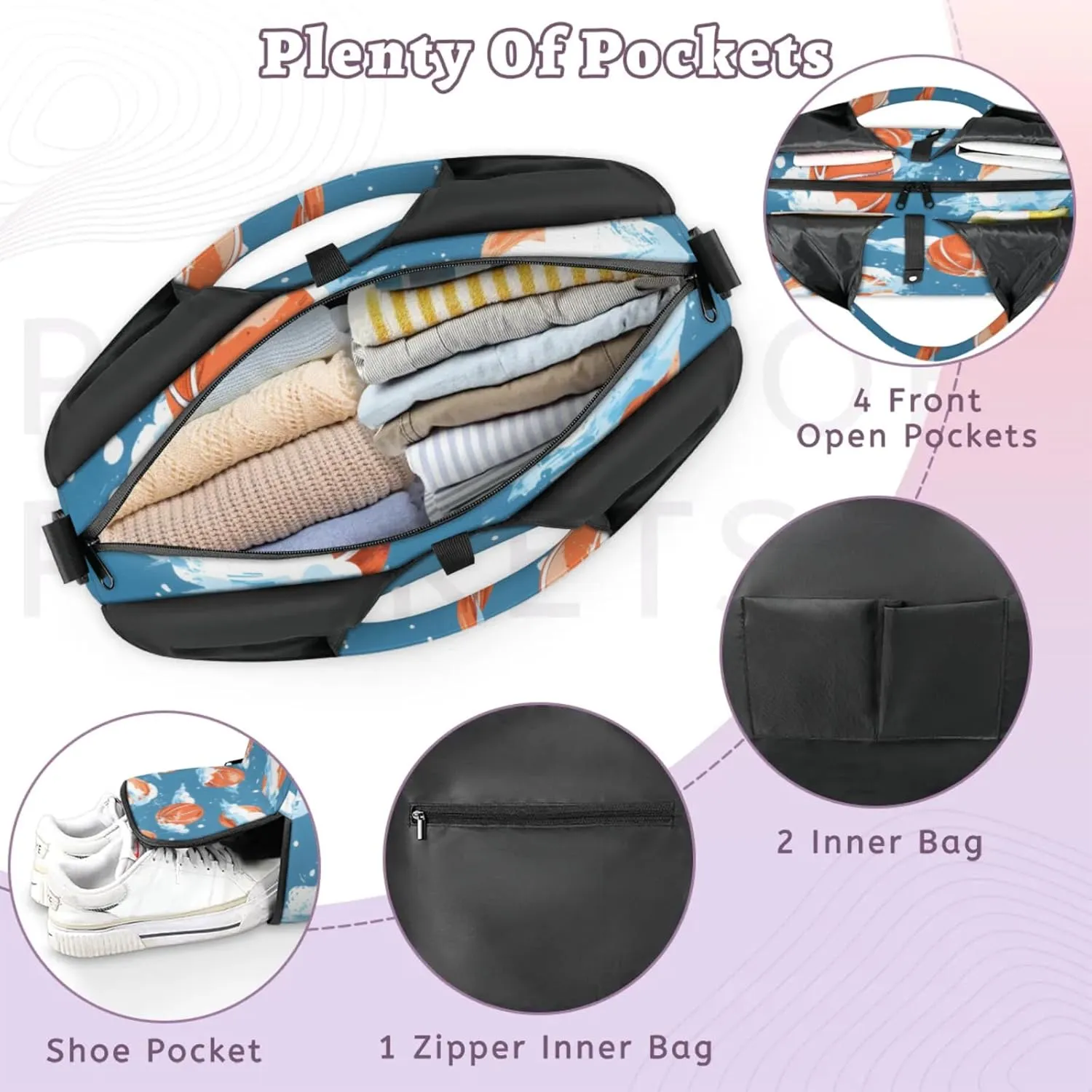 Gym Bag for Women Cartoon Basketball Duffel Bag with Shoe Compartment and Yoga Mat Holder Portable Weekender Bags Travel Tote Bags