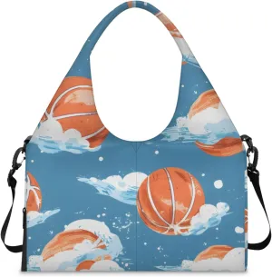 Gym Bag for Women Cartoon Basketball Duffel Bag with Shoe Compartment and Yoga Mat Holder Portable Weekender Bags Travel Tote Bags