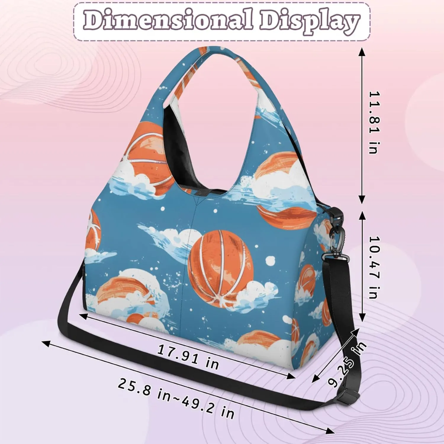 Gym Bag for Women Cartoon Basketball Duffel Bag with Shoe Compartment and Yoga Mat Holder Portable Weekender Bags Travel Tote Bags