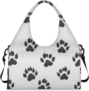 Gym Bag for Women Cats Paws Prints Duffel Bag with Shoe Compartment and Yoga Mat Holder Portable Weekender Bags Travel Tote Bags