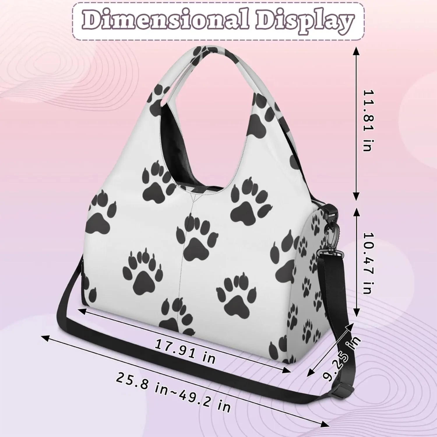 Gym Bag for Women Cats Paws Prints Duffel Bag with Shoe Compartment and Yoga Mat Holder Portable Weekender Bags Travel Tote Bags
