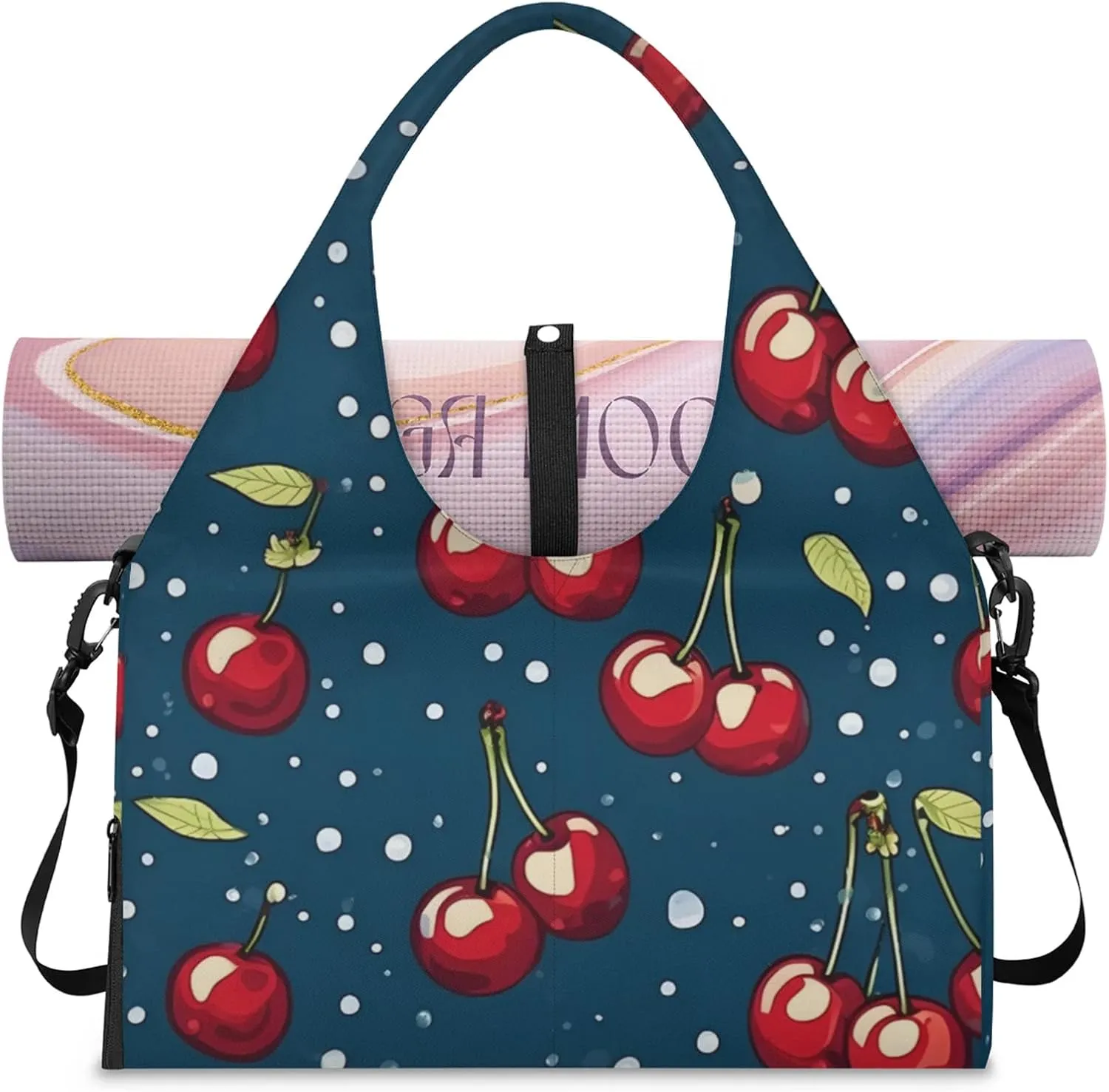 Gym Bag for Women Cherry Style Duffel Bag with Shoe Compartment and Yoga Mat Holder Portable Weekender Bags Travel Tote Bags