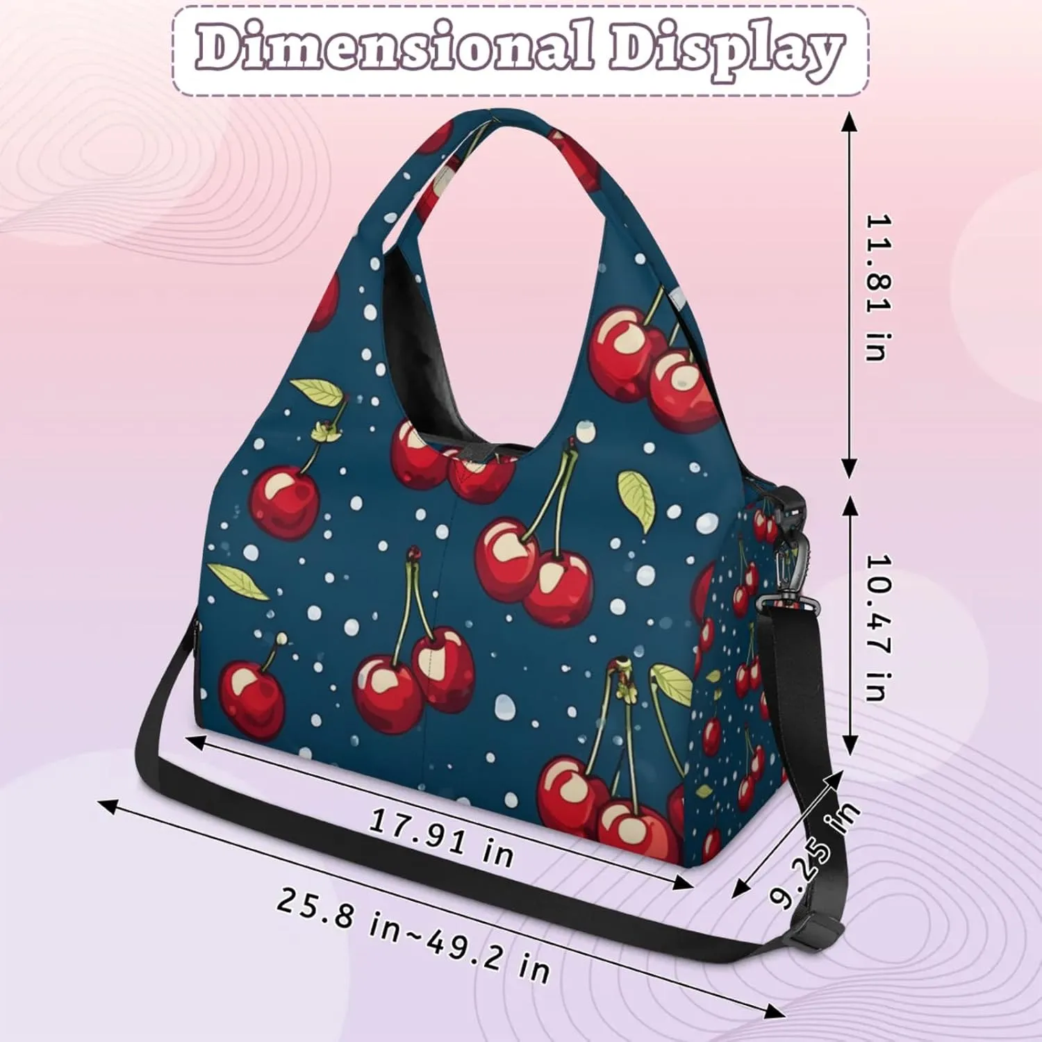 Gym Bag for Women Cherry Style Duffel Bag with Shoe Compartment and Yoga Mat Holder Portable Weekender Bags Travel Tote Bags