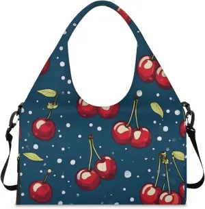 Gym Bag for Women Cherry Style Duffel Bag with Shoe Compartment and Yoga Mat Holder Portable Weekender Bags Travel Tote Bags