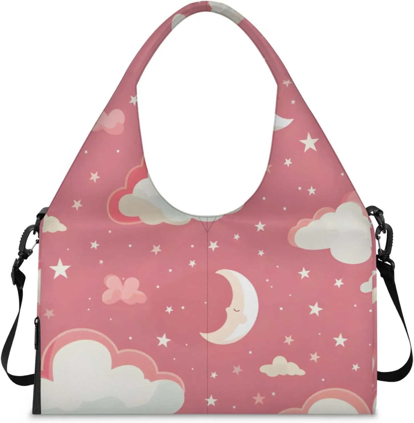Gym Bag for Women Cloud Moon Stars Duffel Bag with Shoe Compartment and Yoga Mat Holder Portable Weekender Bags Travel Tote Bags