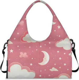 Gym Bag for Women Cloud Moon Stars Duffel Bag with Shoe Compartment and Yoga Mat Holder Portable Weekender Bags Travel Tote Bags