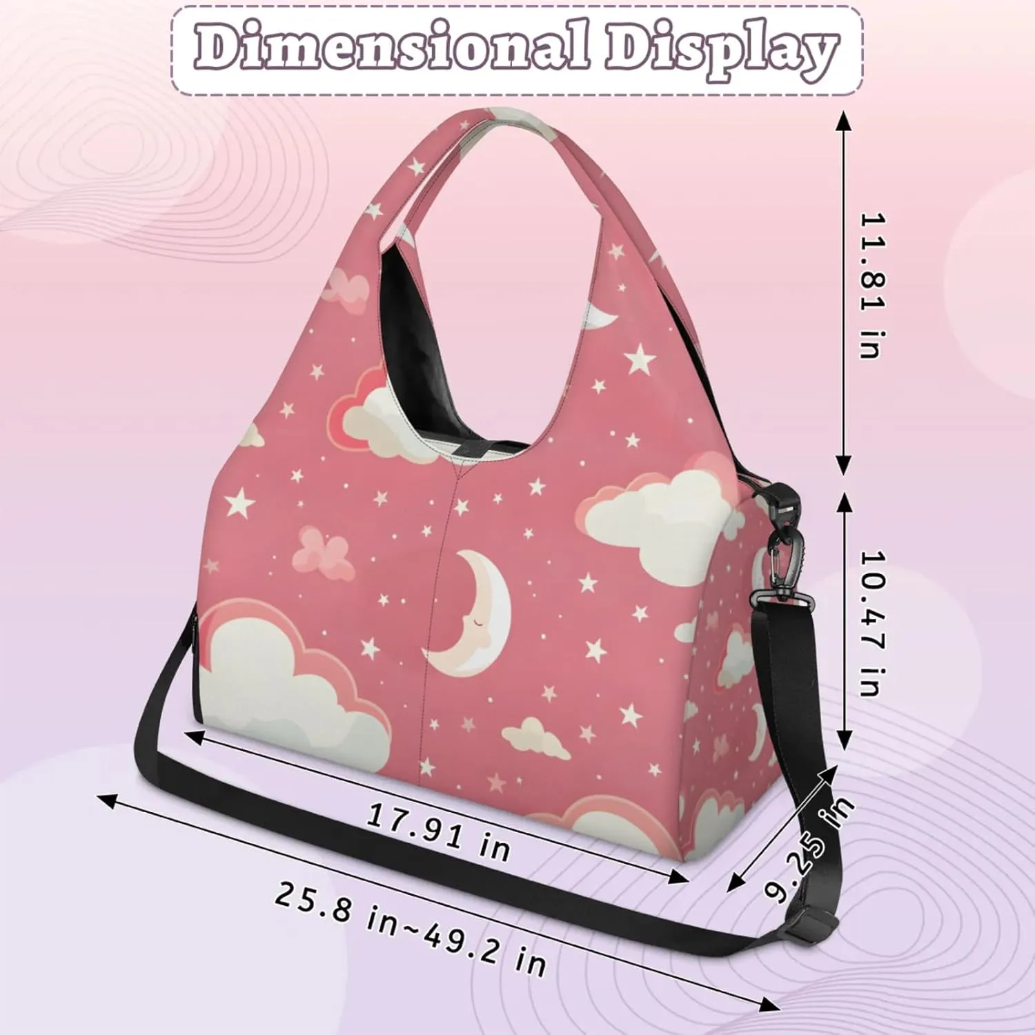 Gym Bag for Women Cloud Moon Stars Duffel Bag with Shoe Compartment and Yoga Mat Holder Portable Weekender Bags Travel Tote Bags