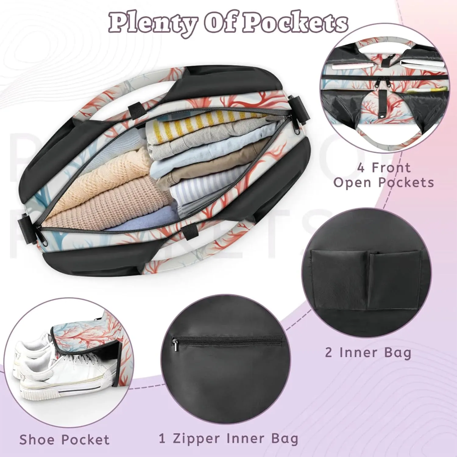 Gym Bag for Women Coral Duffel Bag with Shoe Compartment and Yoga Mat Holder Portable Weekender Bags Travel Tote Bags