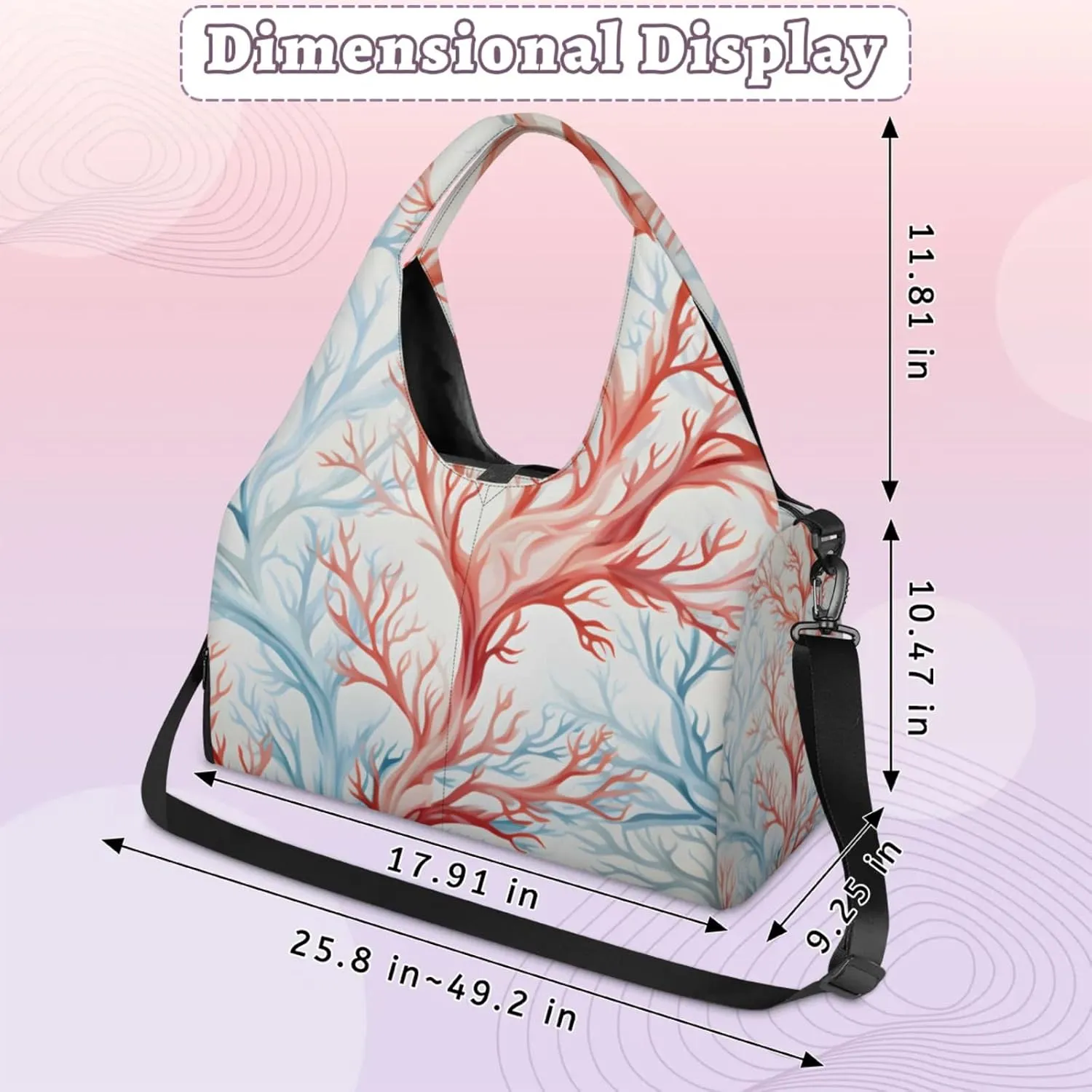 Gym Bag for Women Coral Duffel Bag with Shoe Compartment and Yoga Mat Holder Portable Weekender Bags Travel Tote Bags