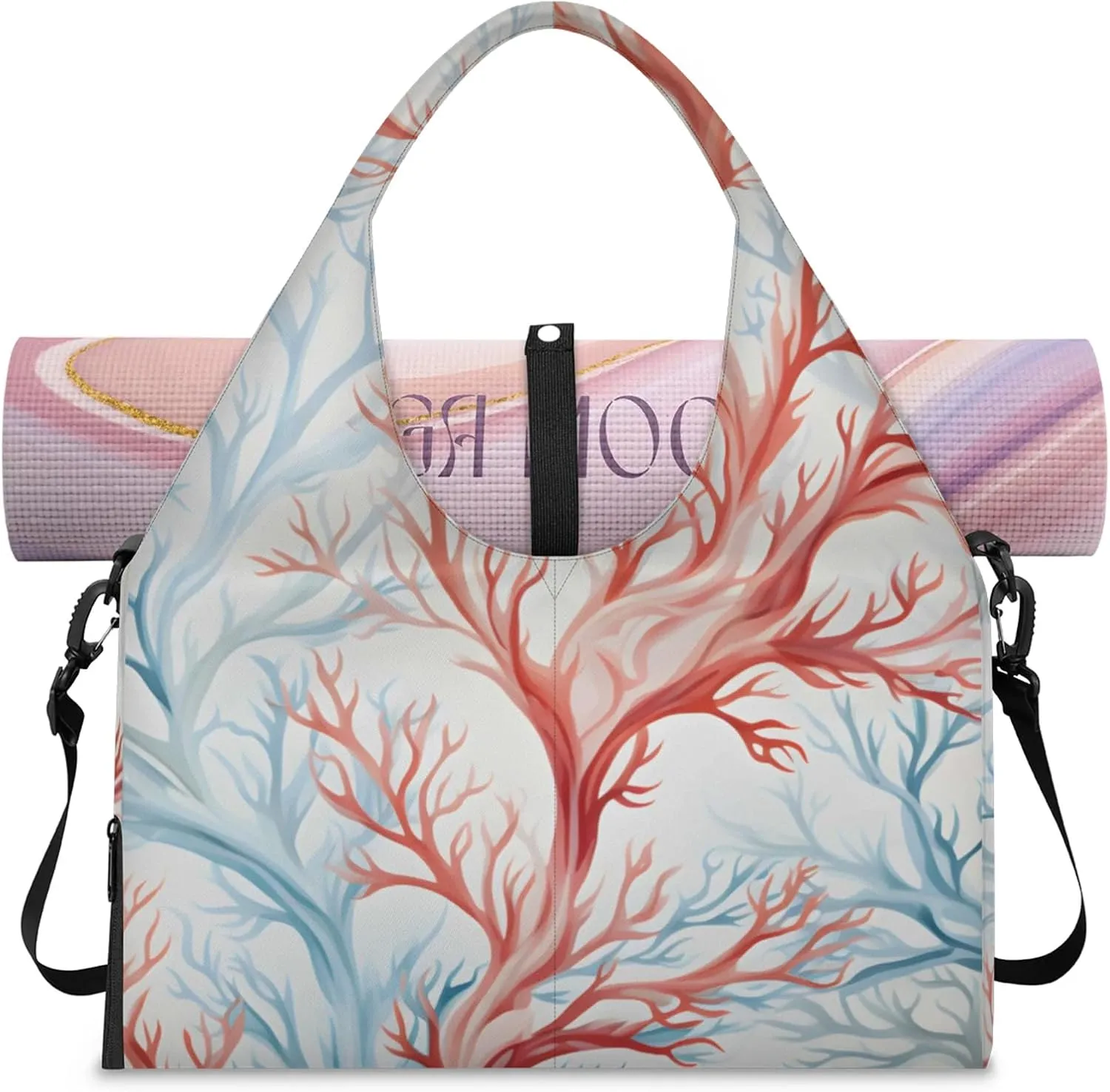 Gym Bag for Women Coral Duffel Bag with Shoe Compartment and Yoga Mat Holder Portable Weekender Bags Travel Tote Bags