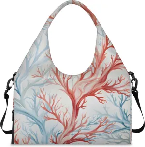 Gym Bag for Women Coral Duffel Bag with Shoe Compartment and Yoga Mat Holder Portable Weekender Bags Travel Tote Bags