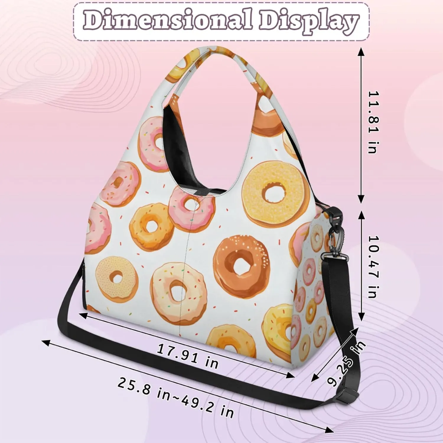 Gym Bag for Women Cute Doughnuts Duffel Bag with Shoe Compartment and Yoga Mat Holder Portable Weekender Bags Travel Tote Bags