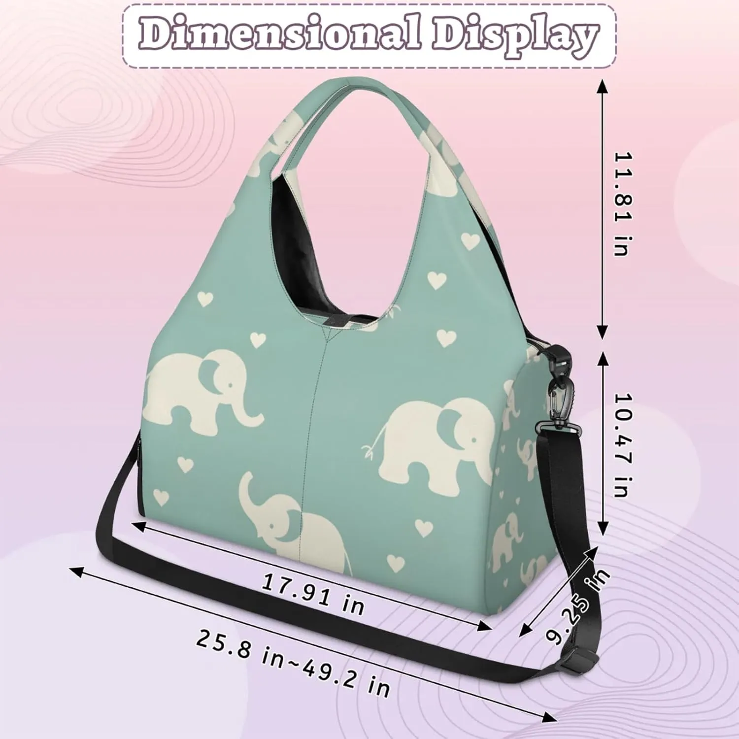 Gym Bag for Women Cute Elephant Heart Duffel Bag with Shoe Compartment and Yoga Mat Holder Portable Weekender Bags Travel Tote Bags