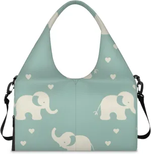 Gym Bag for Women Cute Elephant Heart Duffel Bag with Shoe Compartment and Yoga Mat Holder Portable Weekender Bags Travel Tote Bags
