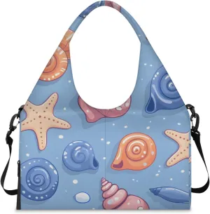 Gym Bag for Women Cute Starfish Conch Duffel Bag with Shoe Compartment and Yoga Mat Holder Portable Weekender Bags Travel Tote Bags