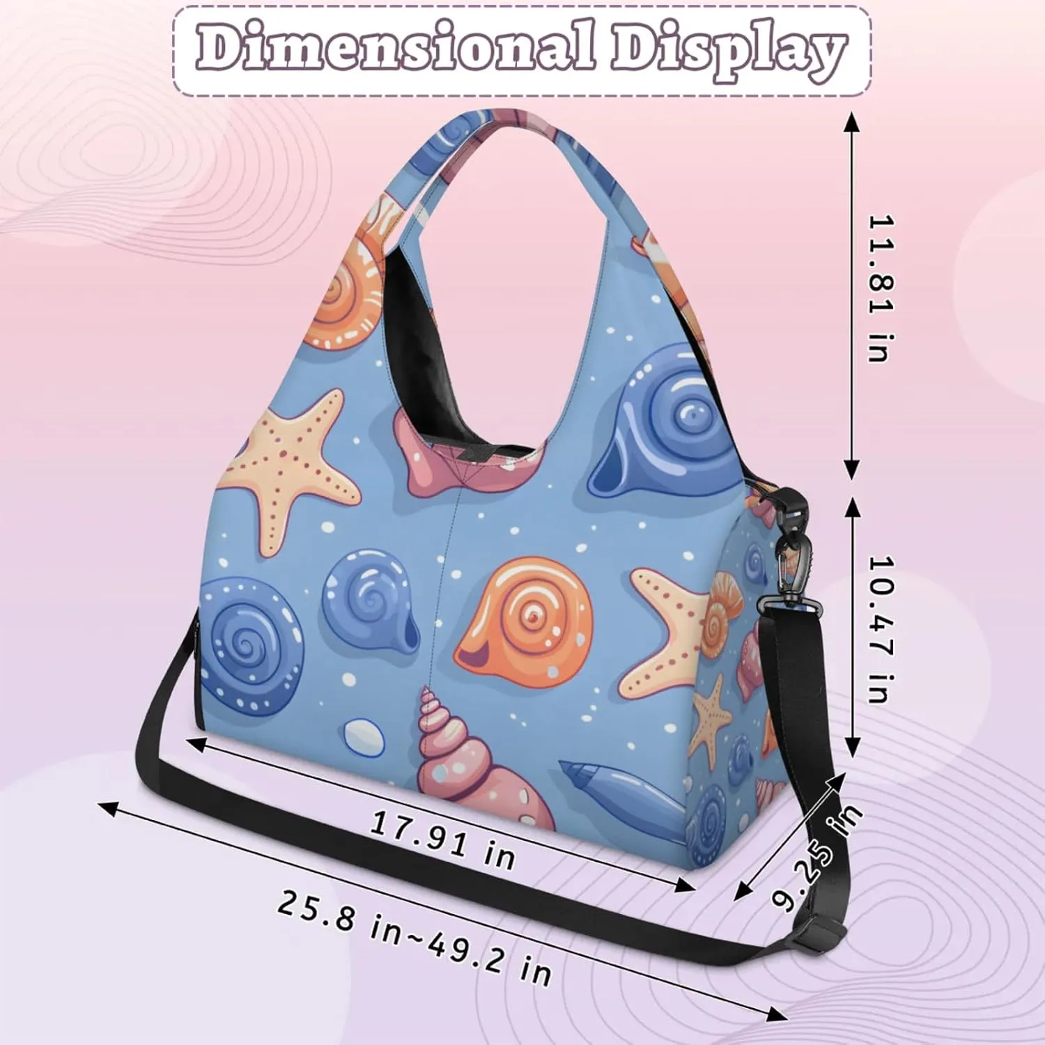 Gym Bag for Women Cute Starfish Conch Duffel Bag with Shoe Compartment and Yoga Mat Holder Portable Weekender Bags Travel Tote Bags