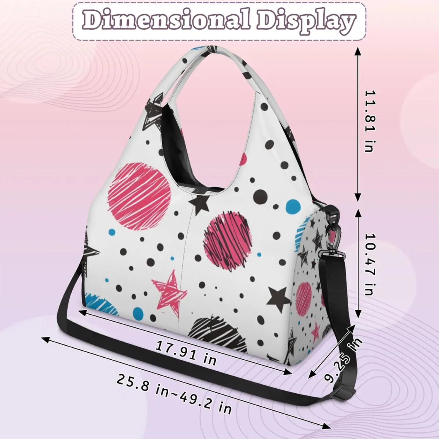 Gym Bag for Women Cute Stars Planets Duffel Bag with Shoe Compartment and Yoga Mat Holder Portable Weekender Bags Travel Tote Bags