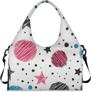 Gym Bag for Women Cute Stars Planets Duffel Bag with Shoe Compartment and Yoga Mat Holder Portable Weekender Bags Travel Tote Bags