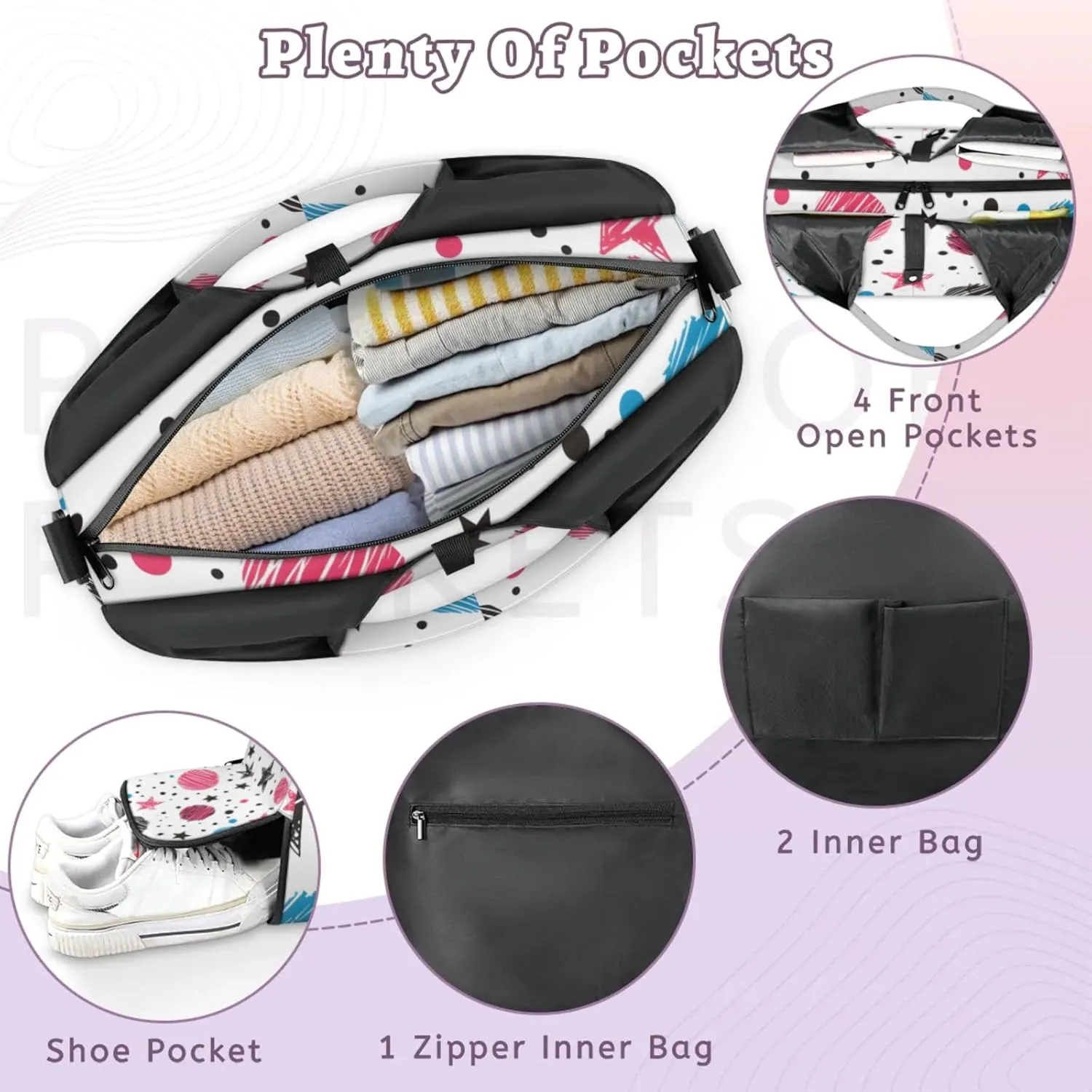 Gym Bag for Women Cute Stars Planets Duffel Bag with Shoe Compartment and Yoga Mat Holder Portable Weekender Bags Travel Tote Bags