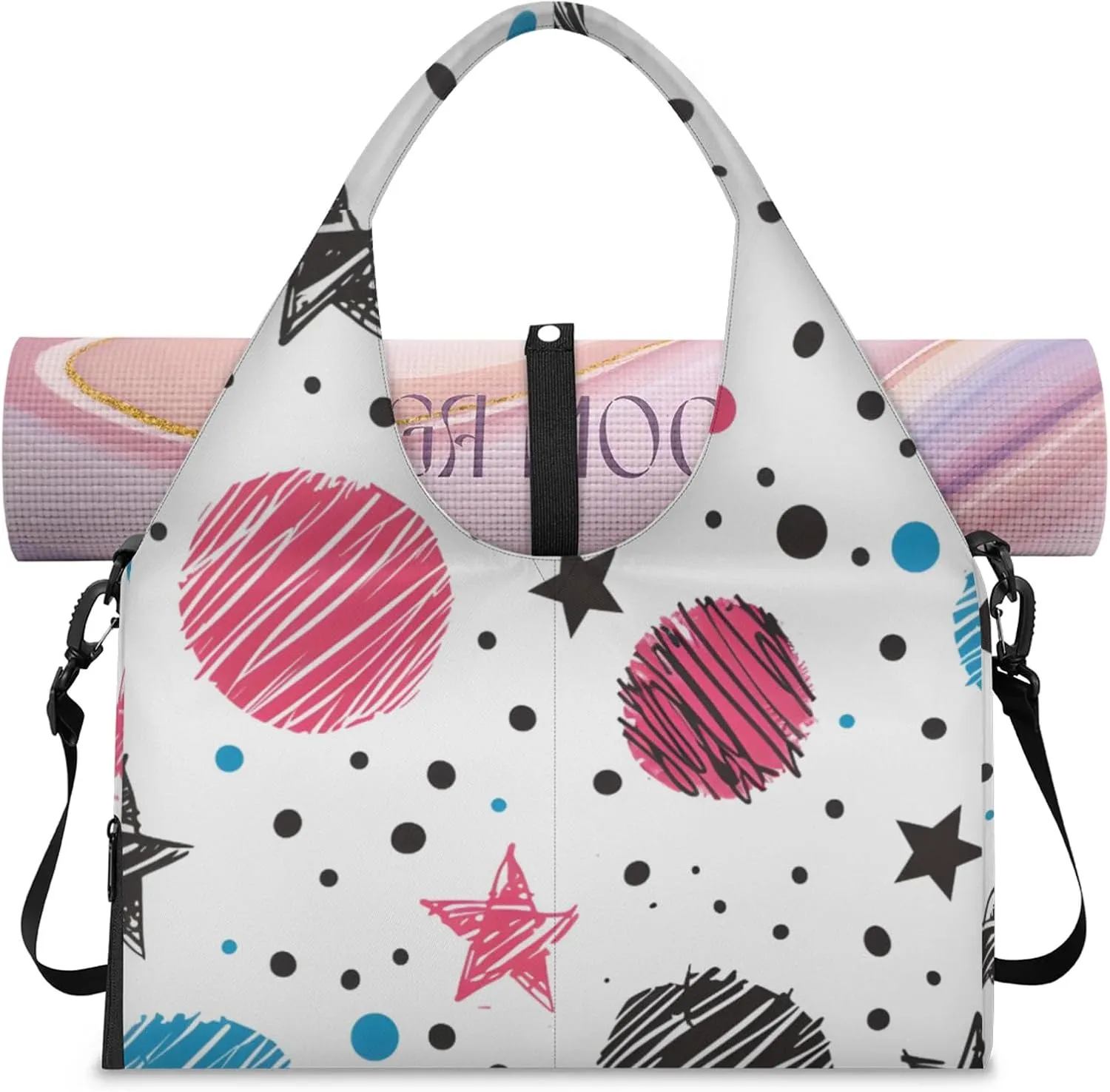 Gym Bag for Women Cute Stars Planets Duffel Bag with Shoe Compartment and Yoga Mat Holder Portable Weekender Bags Travel Tote Bags