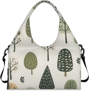 Gym Bag for Women Cute Trees Print Duffel Bag with Shoe Compartment and Yoga Mat Holder Portable Weekender Bags Travel Tote Bags