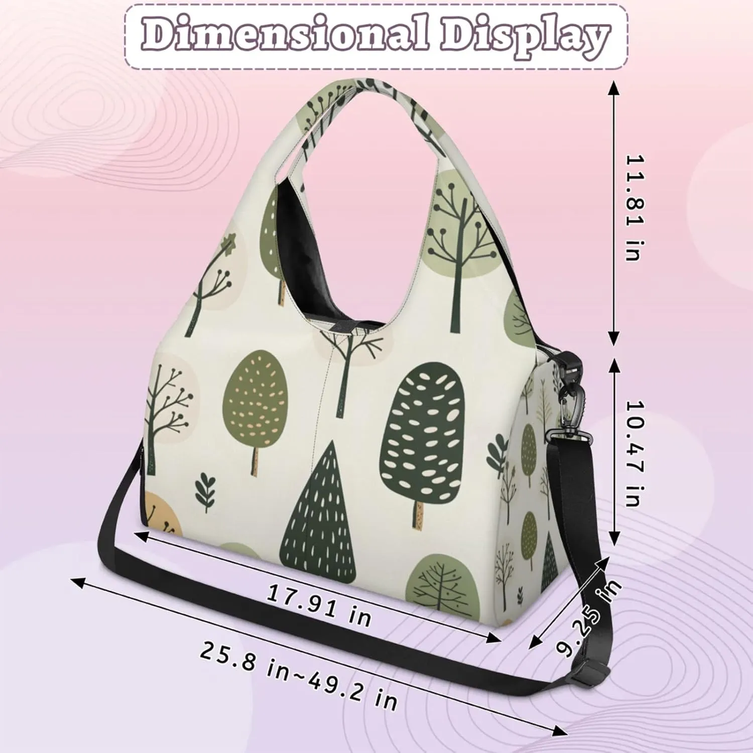 Gym Bag for Women Cute Trees Print Duffel Bag with Shoe Compartment and Yoga Mat Holder Portable Weekender Bags Travel Tote Bags