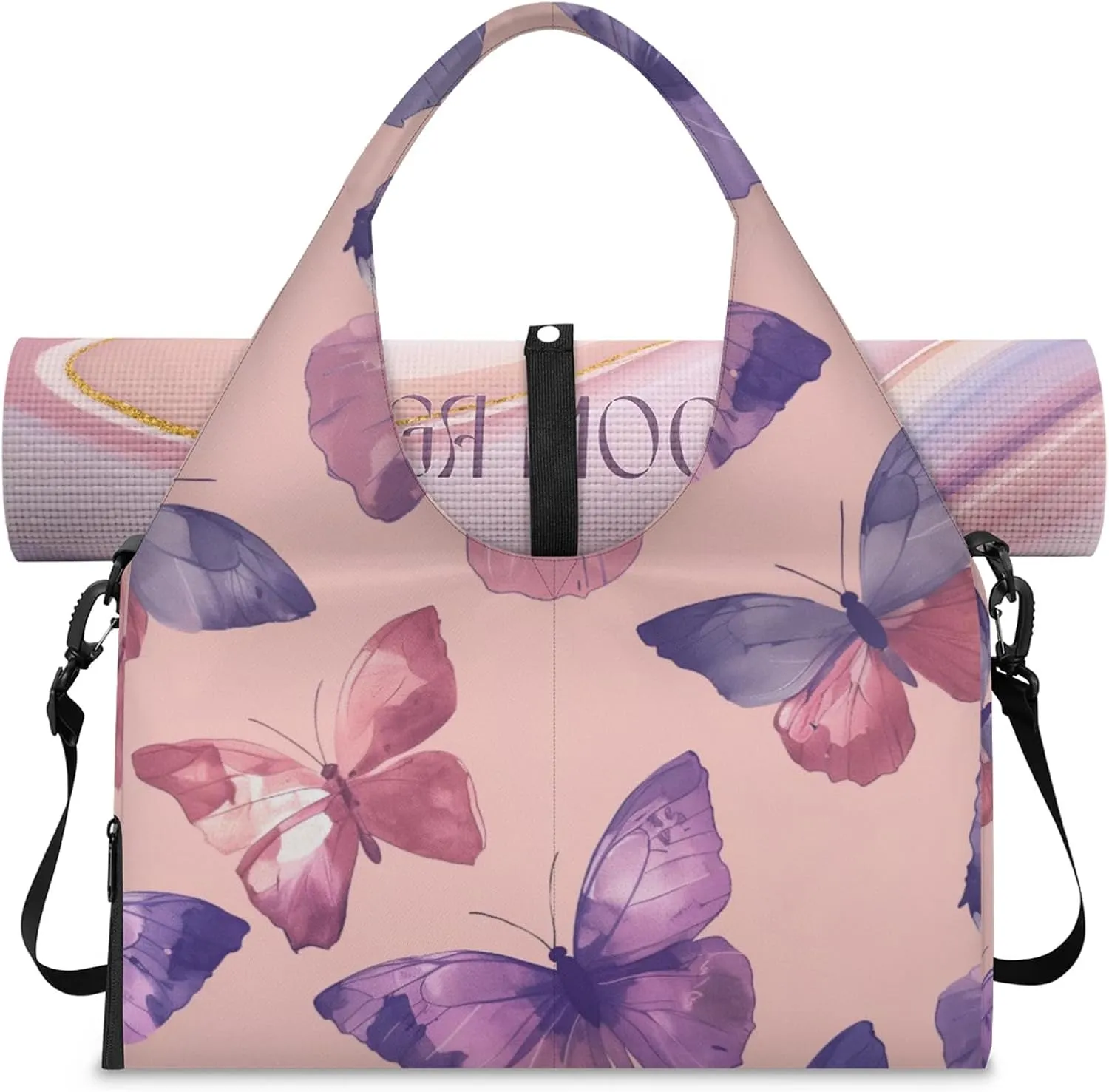 Gym Bag for Women Dancing Butterflies Duffel Bag with Shoe Compartment and Yoga Mat Holder Portable Weekender Bags Travel Tote Bags
