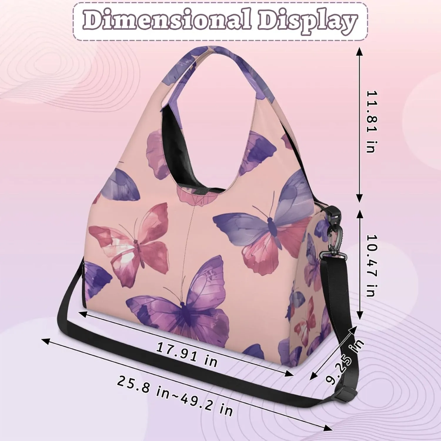 Gym Bag for Women Dancing Butterflies Duffel Bag with Shoe Compartment and Yoga Mat Holder Portable Weekender Bags Travel Tote Bags