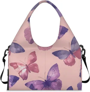 Gym Bag for Women Dancing Butterflies Duffel Bag with Shoe Compartment and Yoga Mat Holder Portable Weekender Bags Travel Tote Bags