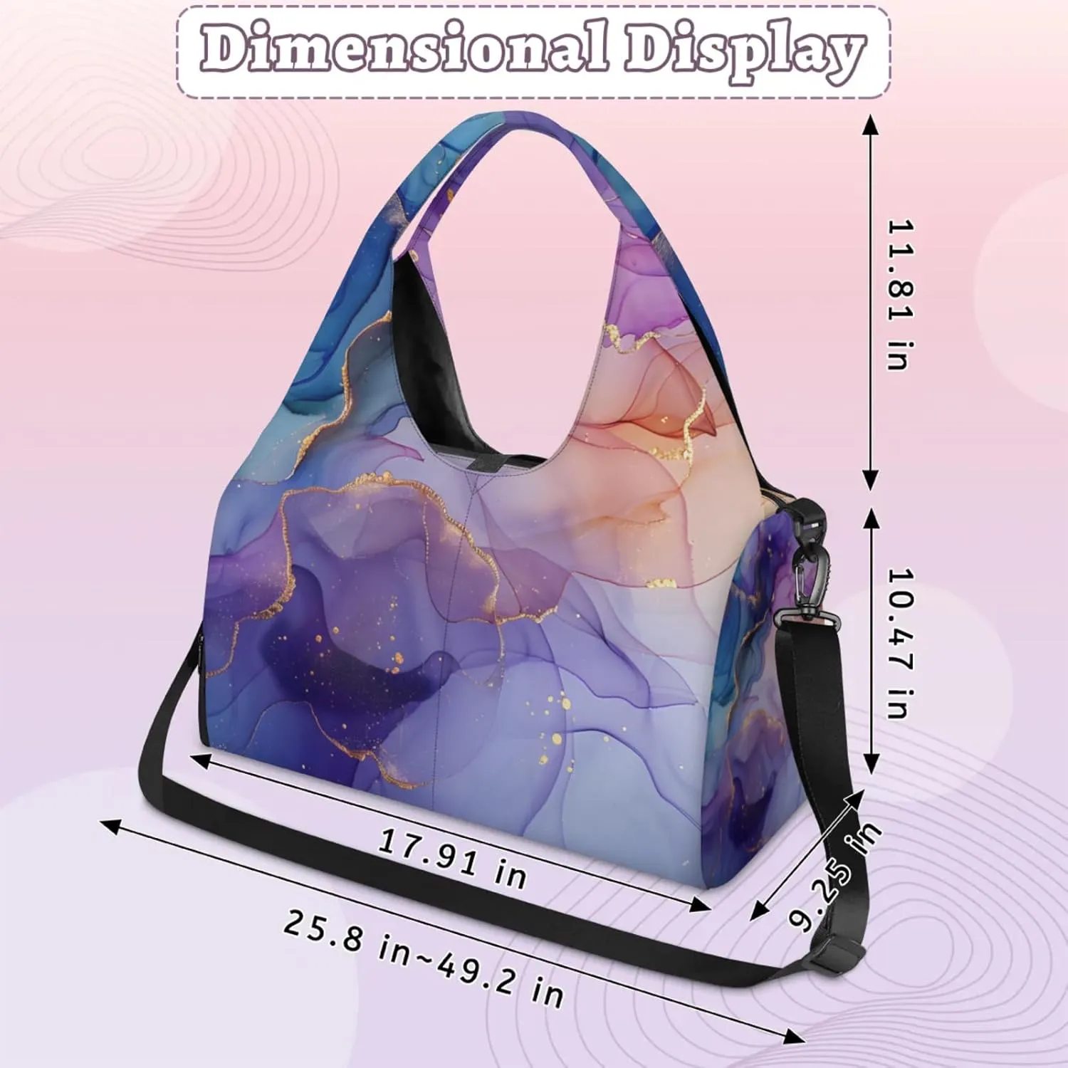 Gym Bag for Women Fairy Marble Texture Duffel Bag with Shoe Compartment and Yoga Mat Holder Portable Weekender Bags Travel Tote Bags