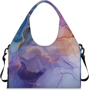 Gym Bag for Women Fairy Marble Texture Duffel Bag with Shoe Compartment and Yoga Mat Holder Portable Weekender Bags Travel Tote Bags