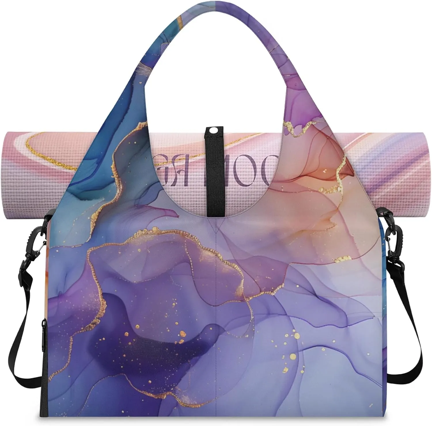 Gym Bag for Women Fairy Marble Texture Duffel Bag with Shoe Compartment and Yoga Mat Holder Portable Weekender Bags Travel Tote Bags
