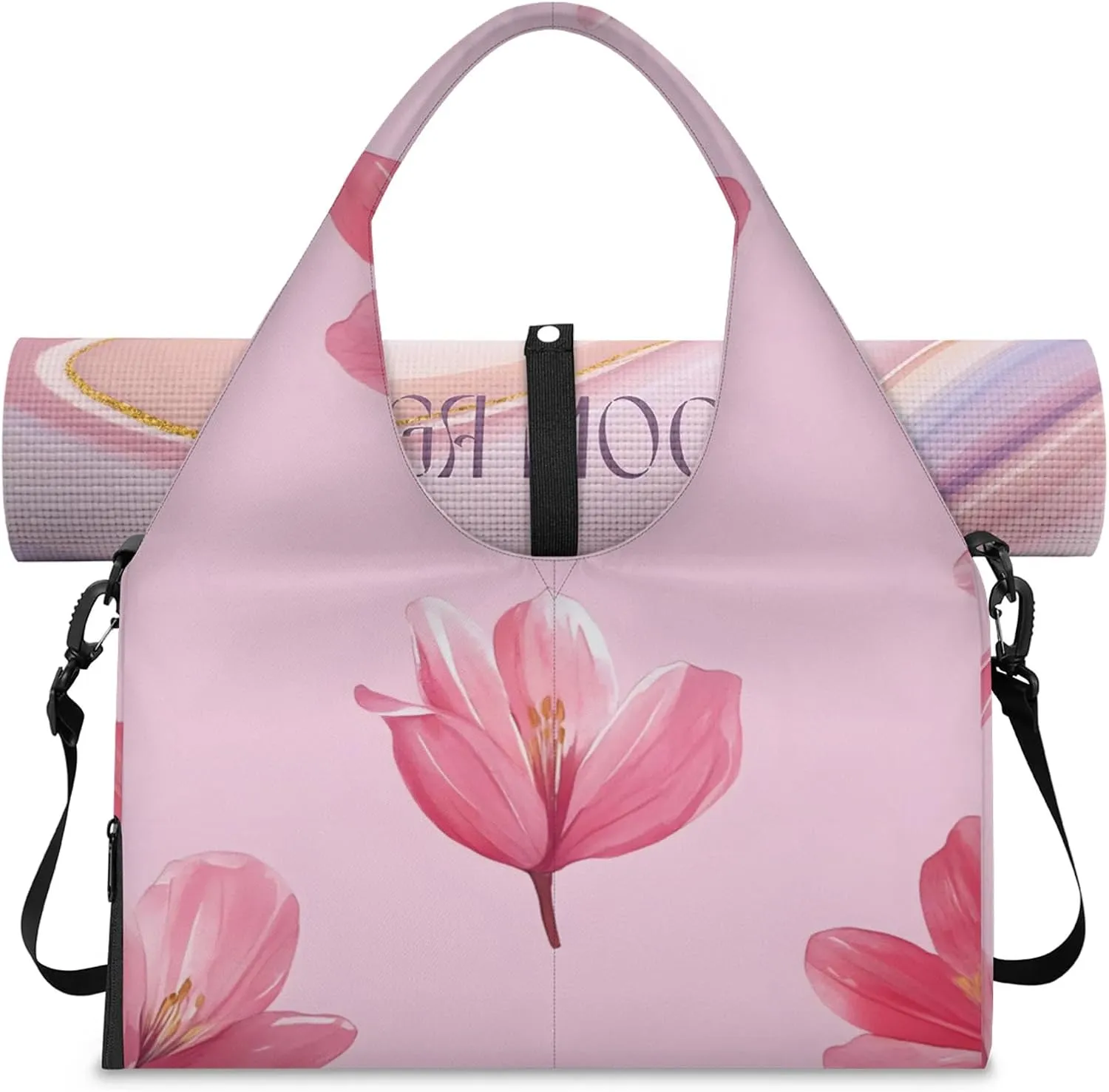 Gym Bag for Women Falling Flower Duffel Bag with Shoe Compartment and Yoga Mat Holder Portable Weekender Bags Travel Tote Bags